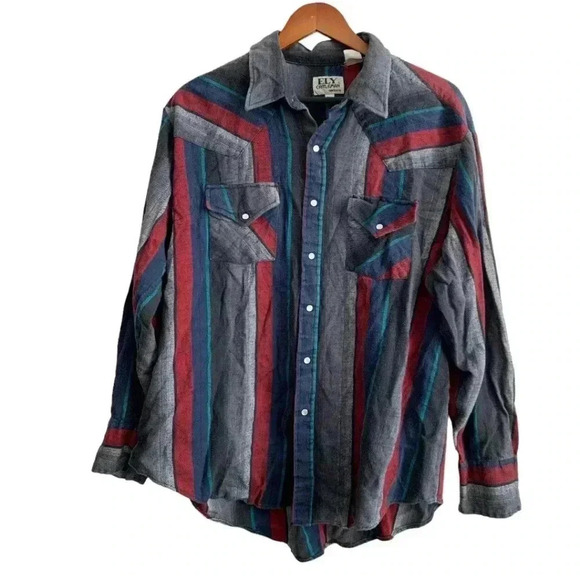 Ely Cattleman Men's Flannel Shirt Size 2XL Gray Red Blue Button Down - Picture 1 of 5